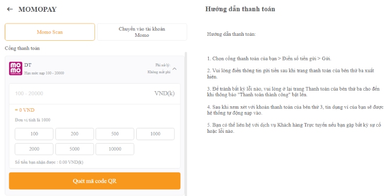 Chia sẻ các bước nạp tiền daga qua ví điện tử